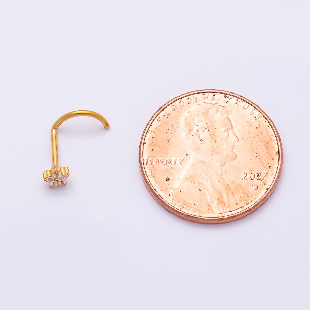 Titanium 3mm Clear CZ Flower Cartilage Nose Single Piercing Stud in Gold &amp; Silver | BJ-00230 BJ-00231