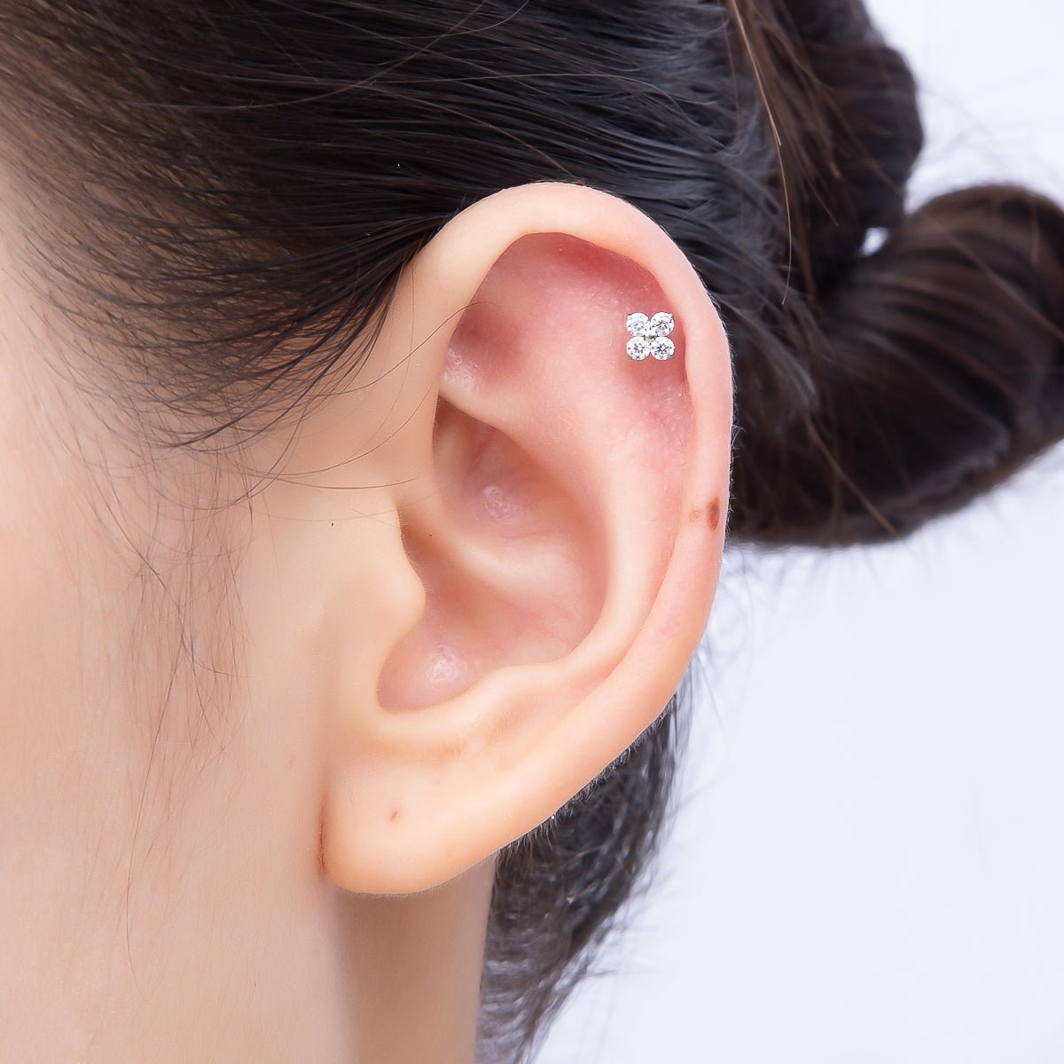 Titanium 3mm Clear CZ Flower Single Cartilage Piercing Flat Back Stud | BJ-00045 BJ-00046