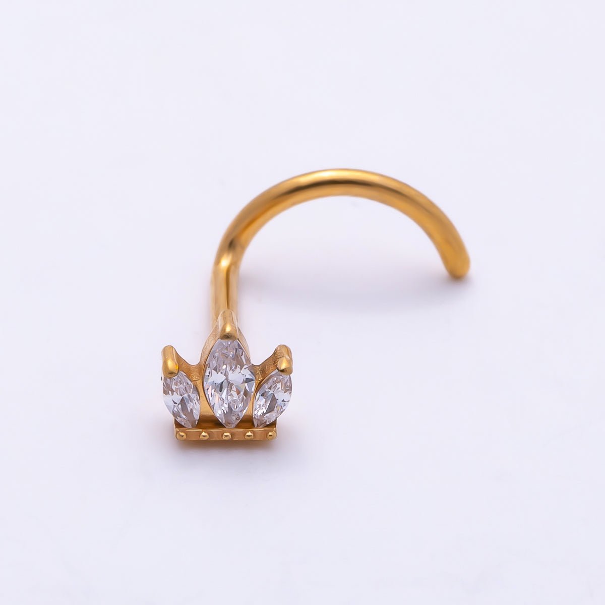 Titanium 3mm Triple Marquise CZ Cartilage Nose Single Piercing Stud in Gold &amp; Silver | BJ-00214 BJ-00215