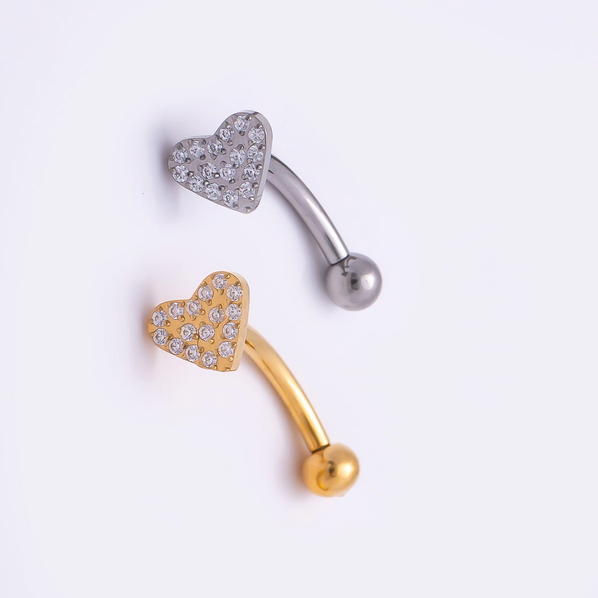 Titanium 4.5mm Micro Paved CZ Butterfly Curved Eyebrow Barbell Piercing Stud in Gold &amp; Silver | BJ-00148 BJ-00149