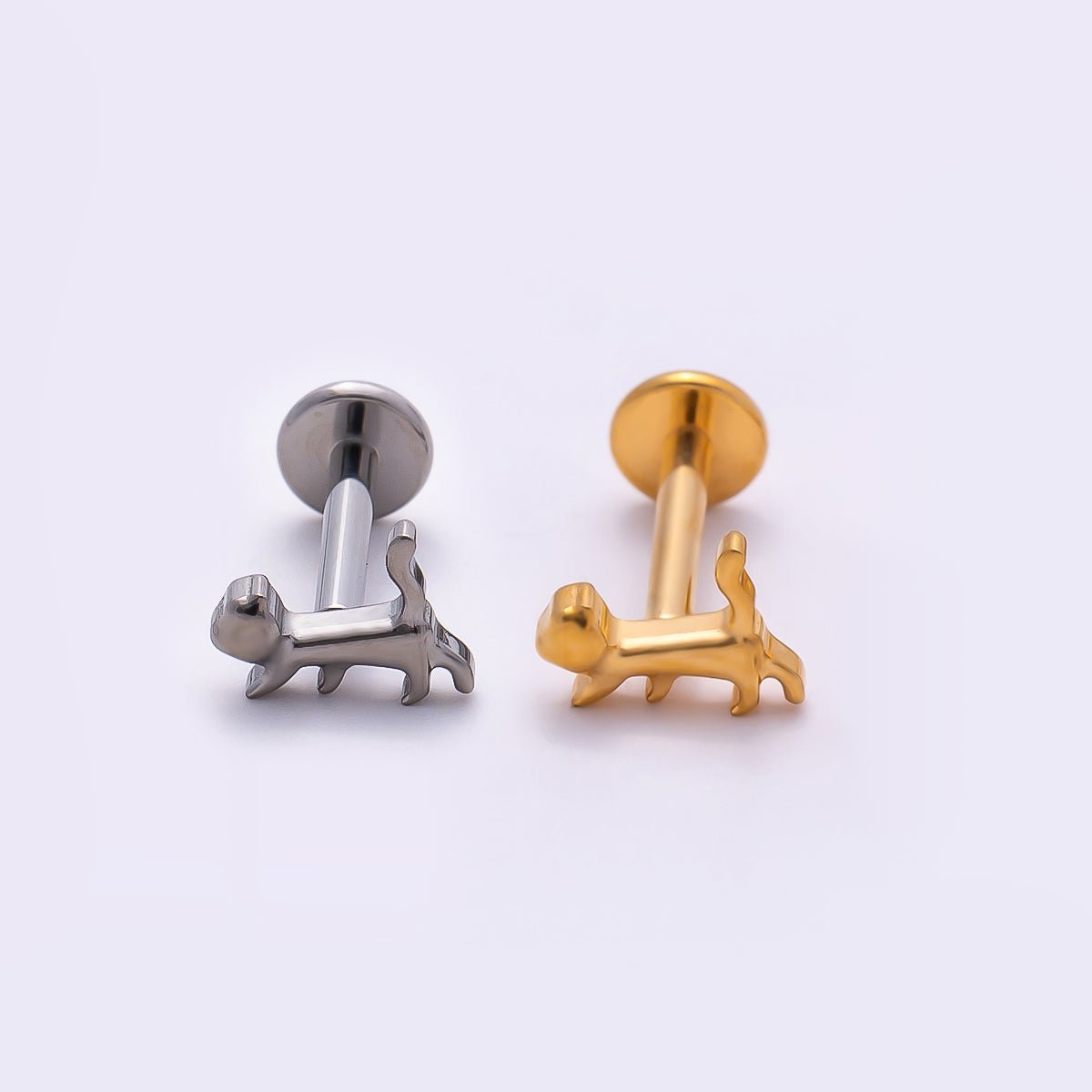 Titanium 4.5mm Minimalist Pet Cat Dog Cartilage Piercing Flat Back Stud in Gold &amp; Silver | BJ-00166 BJ-00167