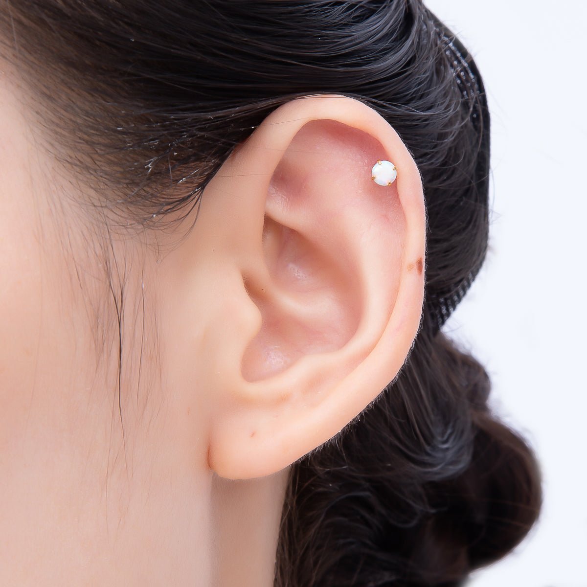 Titanium 4.5mm White Opal Single Cartilage Piercing Flat Back Stud in Gold &amp; Silver | BJ-00011 BJ-00012