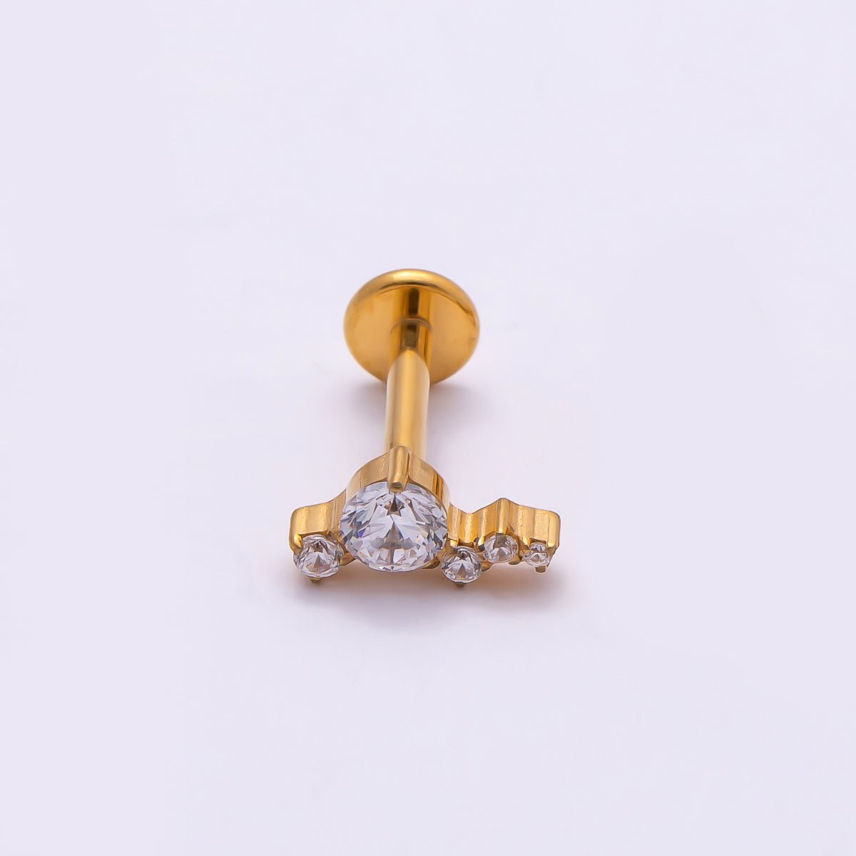 Titanium 4mm Clear CZ Cluster Cartilage Piercing Flat Back Stud in Gold &amp; Silver | BJ-00176 BJ-00177