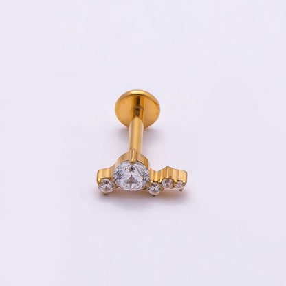 Titanium 4mm Clear CZ Cluster Cartilage Piercing Flat Back Stud in Gold &amp; Silver | BJ-00176 BJ-00177