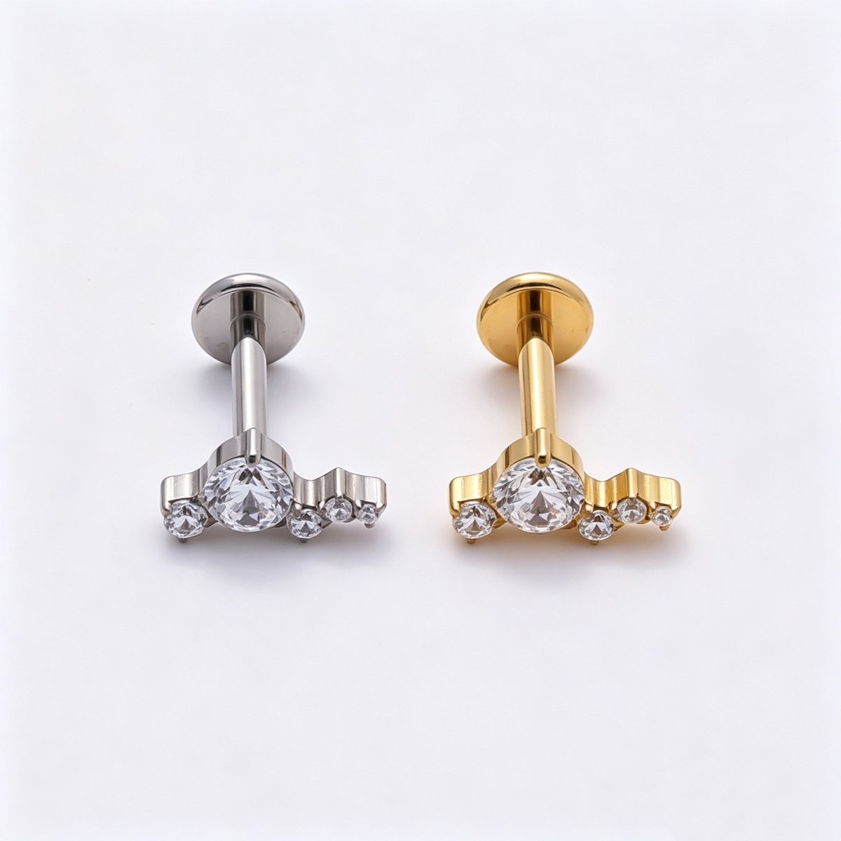 Titanium 4mm Clear CZ Cluster Cartilage Piercing Flat Back Stud in Gold &amp; Silver | BJ-00176 BJ-00177