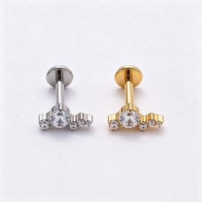 Titanium 4mm Clear CZ Cluster Cartilage Piercing Flat Back Stud in Gold &amp; Silver | BJ-00176 BJ-00177