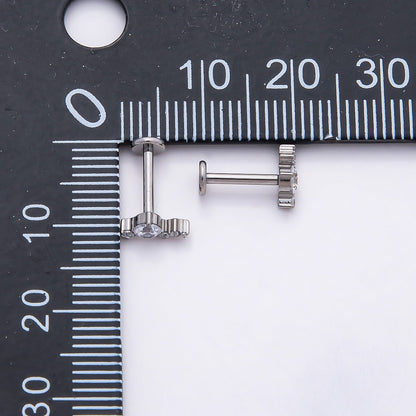 Titanium 4mm Clear CZ Cluster Cartilage Piercing Flat Back Stud in Gold &amp; Silver | BJ-00176 BJ-00177