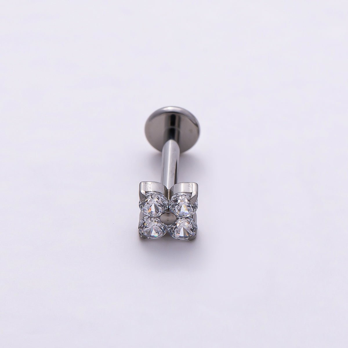 Titanium 4mm Clear CZ Flower Single Cartilage Piercing Flat Back Stud in Gold &amp; Silver | BJ-00160 BJ-00161