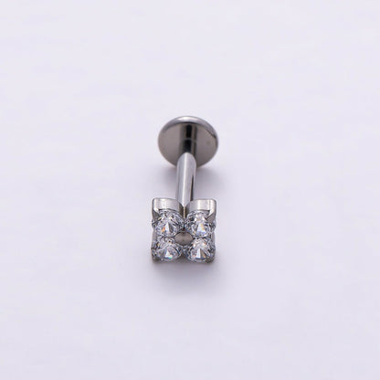 Titanium 4mm Clear CZ Flower Single Cartilage Piercing Flat Back Stud in Gold &amp; Silver | BJ-00160 BJ-00161