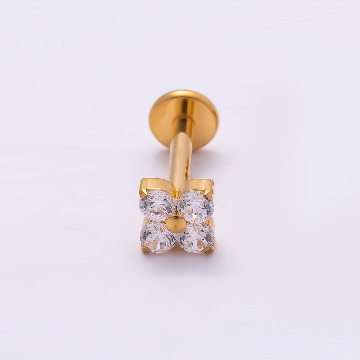 Titanium 4mm Clear CZ Flower Single Cartilage Piercing Flat Back Stud in Gold &amp; Silver | BJ-00160 BJ-00161
