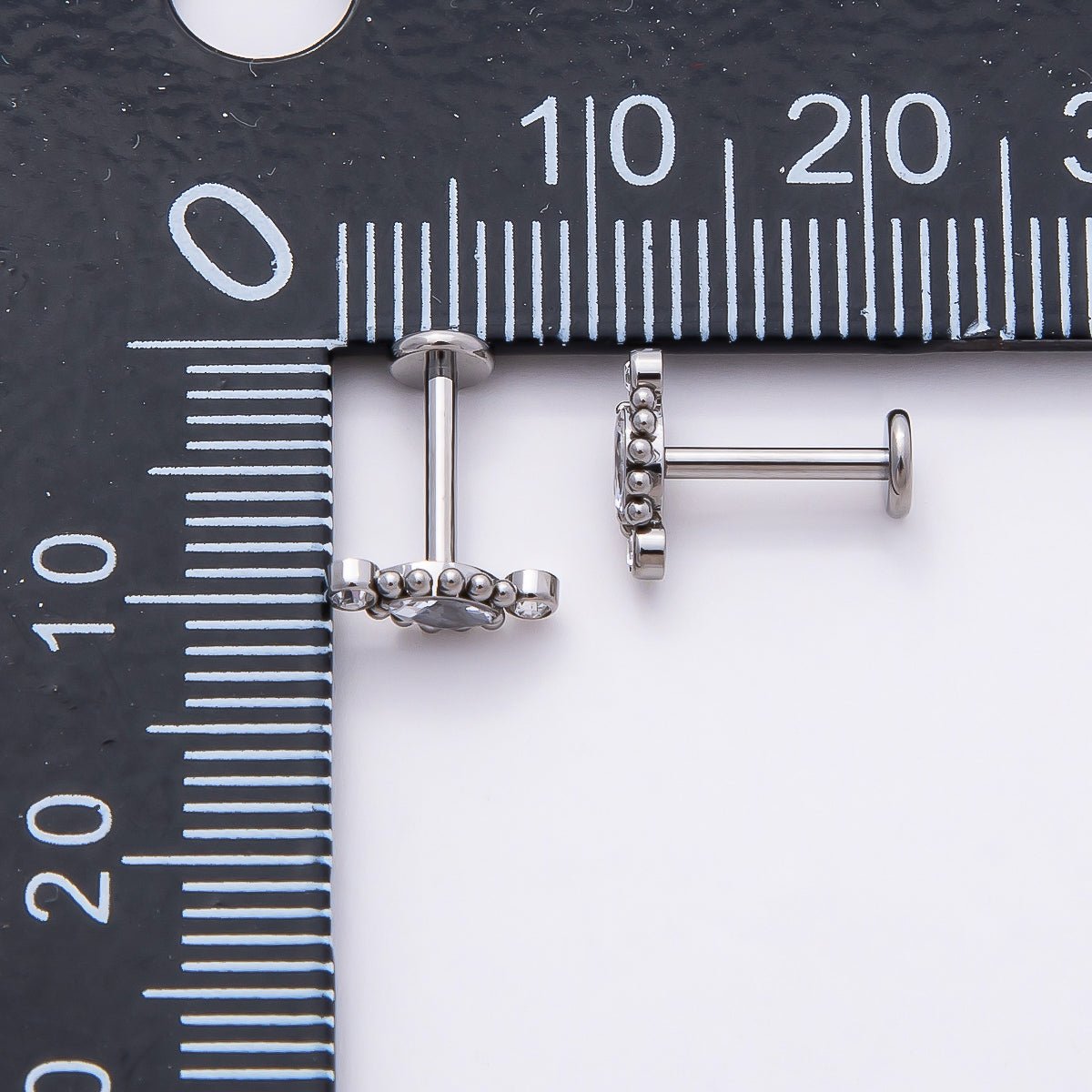 Titanium 4mm Clear CZ Marquise Bubble Cartilage Piercing Flat Back Stud in Gold &amp; Silver | BJ-00146 BJ-00147
