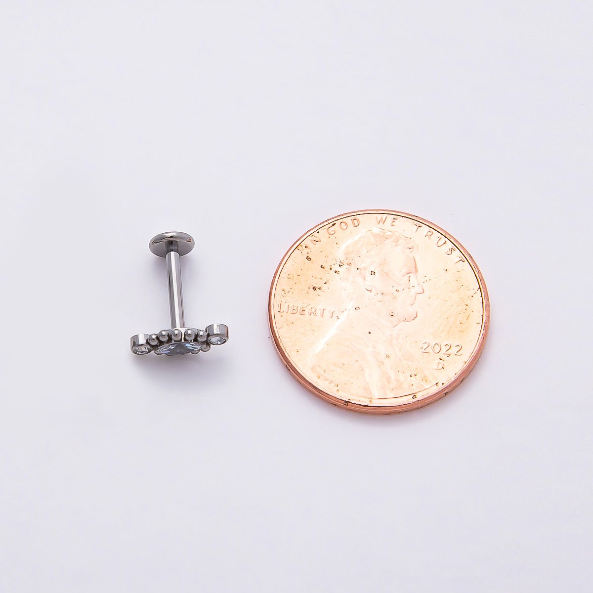 Titanium 4mm Clear CZ Marquise Bubble Cartilage Piercing Flat Back Stud in Gold &amp; Silver | BJ-00146 BJ-00147
