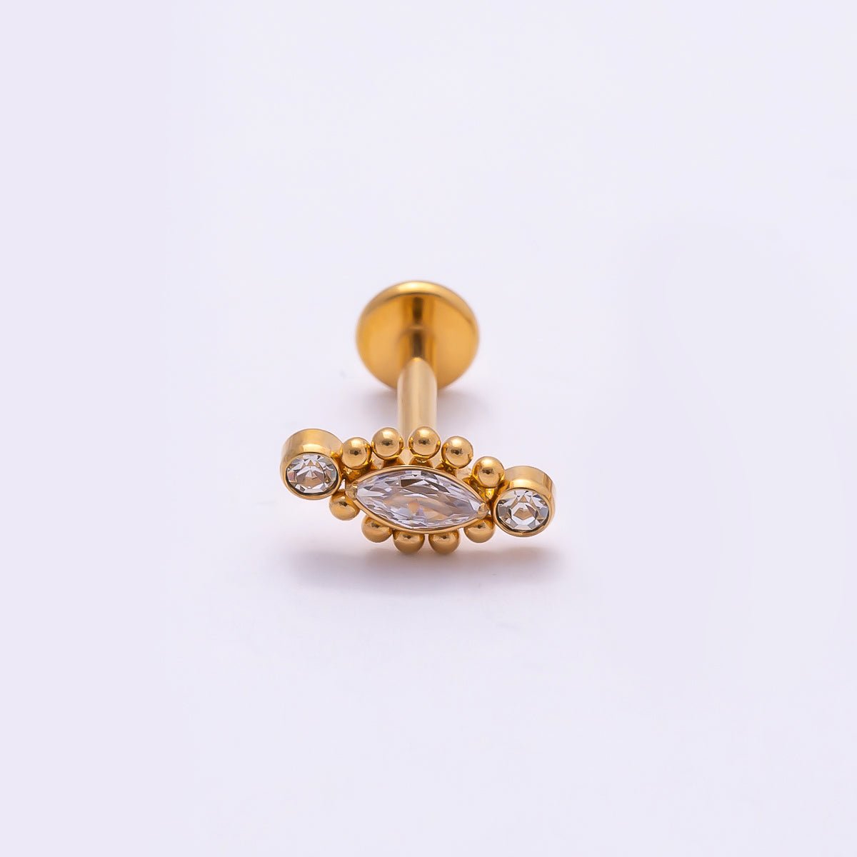 Titanium 4mm Clear CZ Marquise Bubble Cartilage Piercing Flat Back Stud in Gold &amp; Silver | BJ-00146 BJ-00147