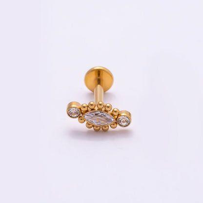 Titanium 4mm Clear CZ Marquise Bubble Cartilage Piercing Flat Back Stud in Gold &amp; Silver | BJ-00146 BJ-00147