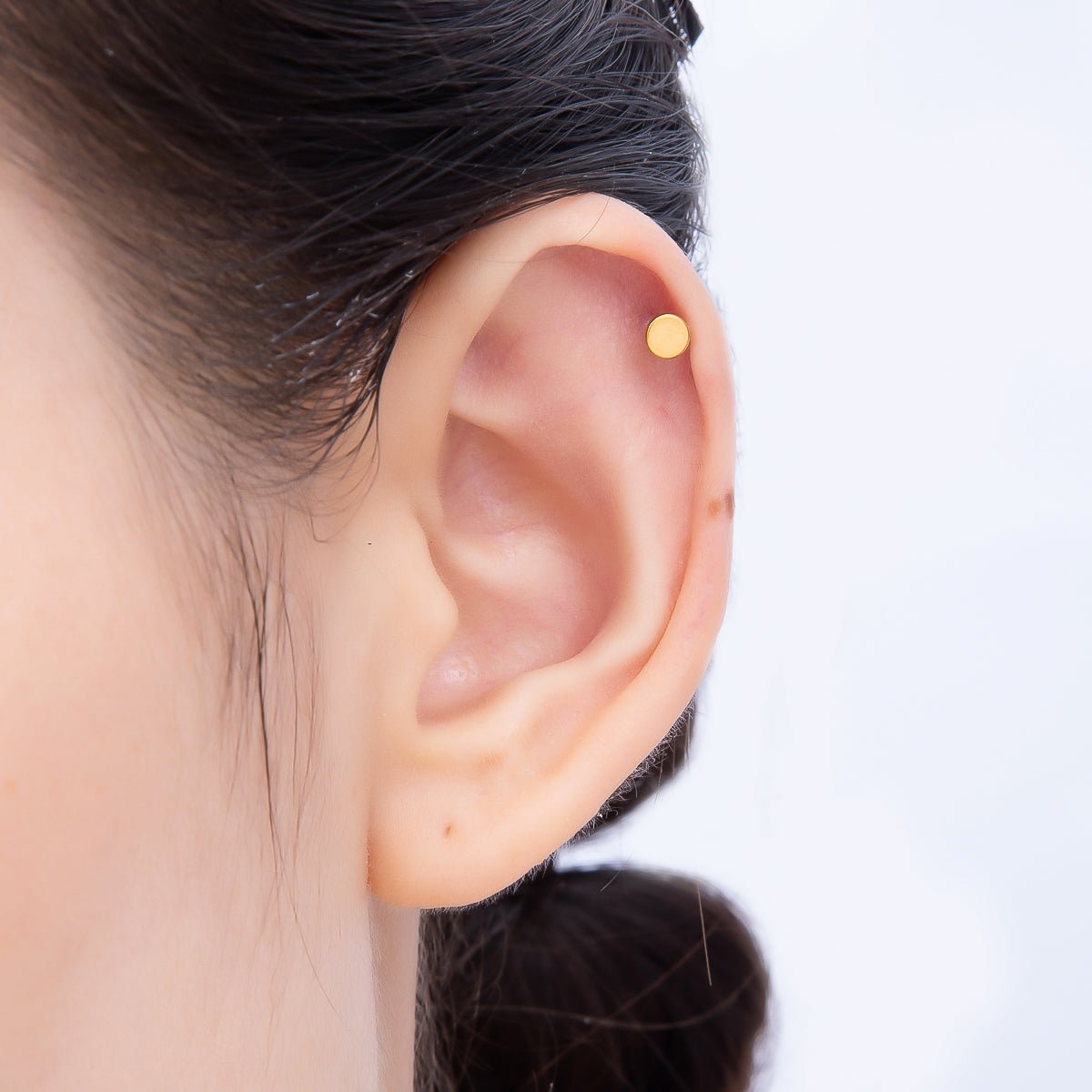 Titanium 4mm Minimalist Round Cartilage Piercing Flat Back Stud in Gold &amp; Silver | BJ-00192 BJ-00193