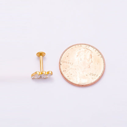 Titanium 4mm Triple Baguette CZ Cartilage Piercing Flat Back Stud in Gold &amp; Silver | BJ-00084 BJ-00085