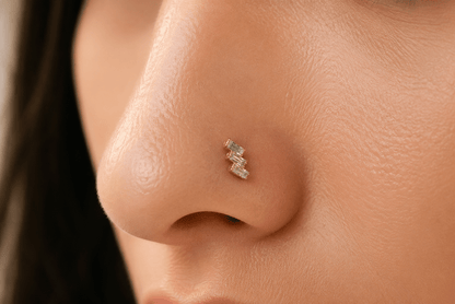 Titanium 4mm Triple Baguette CZ Cartilage Piercing Flat Back Stud in Gold &amp; Silver | BJ-00084 BJ-00085