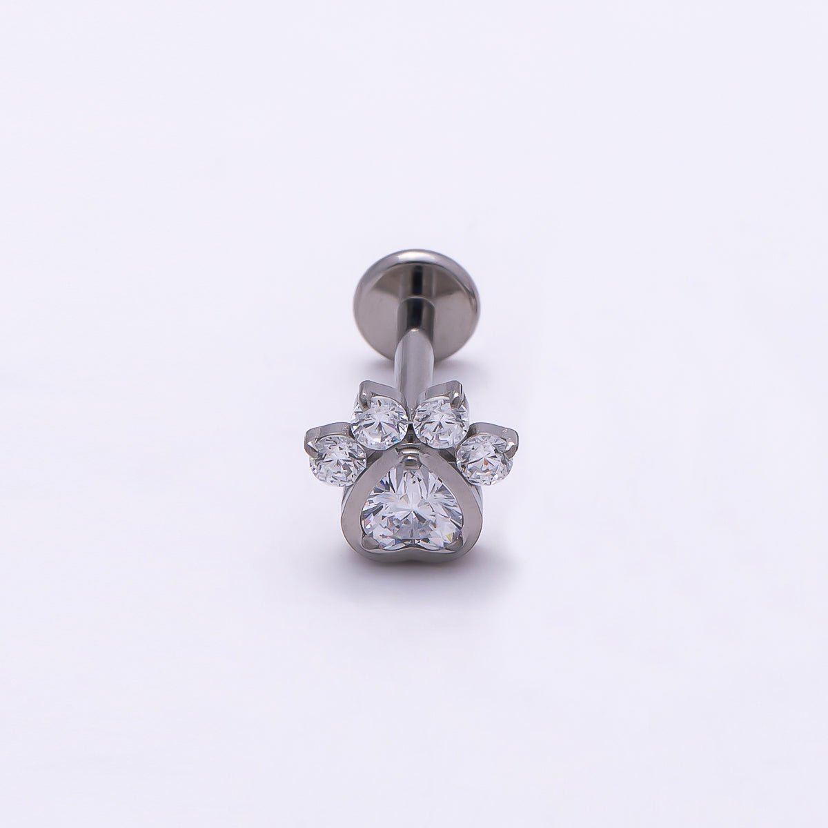 Titanium 5.5mm Clear CZ Pawprint Cartilage Piercing Flat Back Stud in Gold &amp; Silver | BJ-00186 BJ-00187