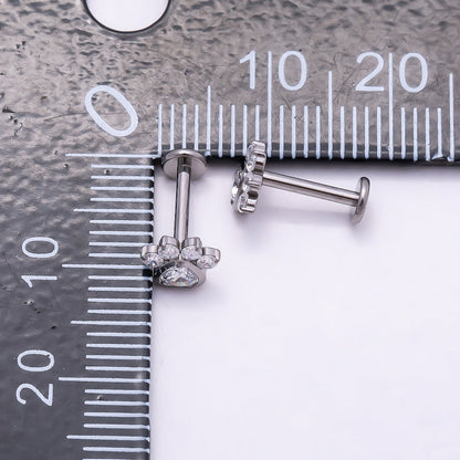 Titanium 5.5mm Clear CZ Pawprint Cartilage Piercing Flat Back Stud in Gold &amp; Silver | BJ-00186 BJ-00187