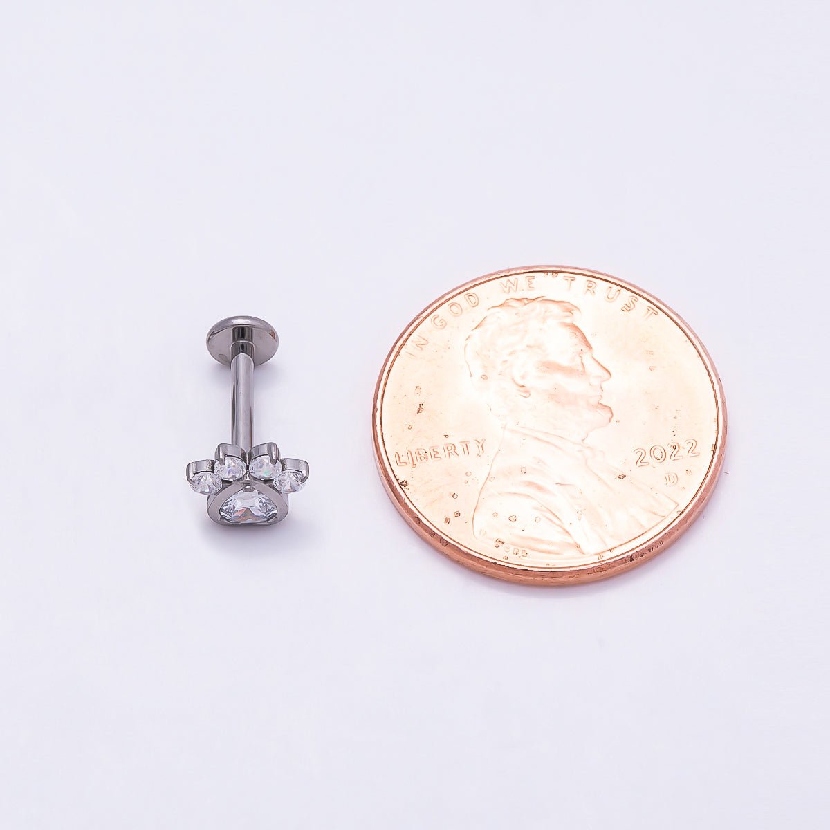 Titanium 5.5mm Clear CZ Pawprint Cartilage Piercing Flat Back Stud in Gold &amp; Silver | BJ-00186 BJ-00187