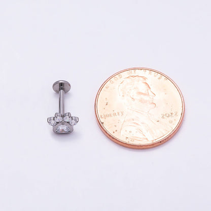 Titanium 5.5mm Clear CZ Pawprint Cartilage Piercing Flat Back Stud in Gold &amp; Silver | BJ-00186 BJ-00187