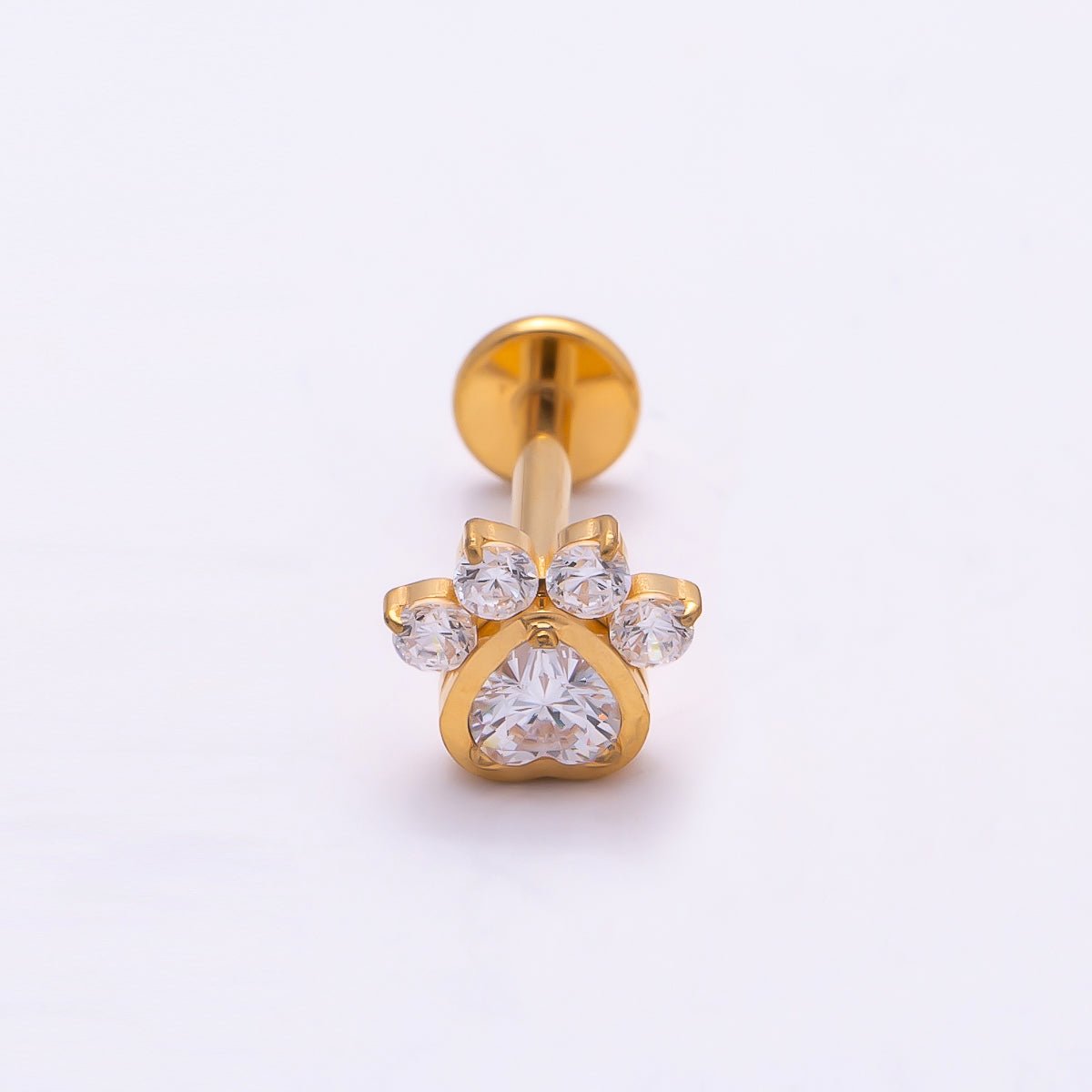 Titanium 5.5mm Clear CZ Pawprint Cartilage Piercing Flat Back Stud in Gold &amp; Silver | BJ-00186 BJ-00187
