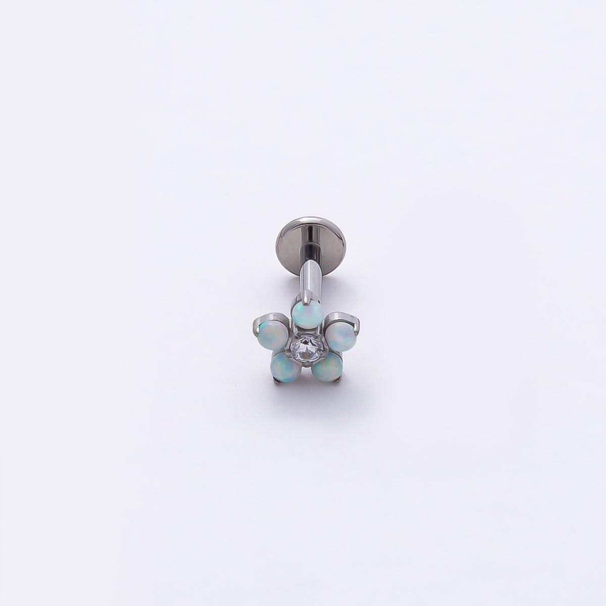Titanium 5.5mm White Opal Clear CZ Flower Cartilage Piercing Flat Back Stud in Gold &amp; Silver | BJ-00164 BJ-00165