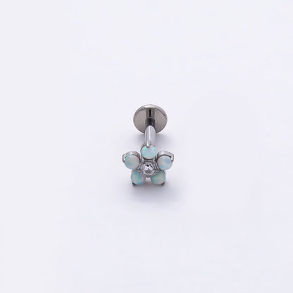 Titanium 5.5mm White Opal Clear CZ Flower Cartilage Piercing Flat Back Stud in Gold &amp; Silver | BJ-00164 BJ-00165