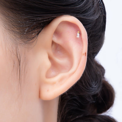 Titanium 5mm Baguette CZ Single Cartilage Piercing Flat Back Stud in Gold &amp; Silver | BJ-00021 BJ-00022