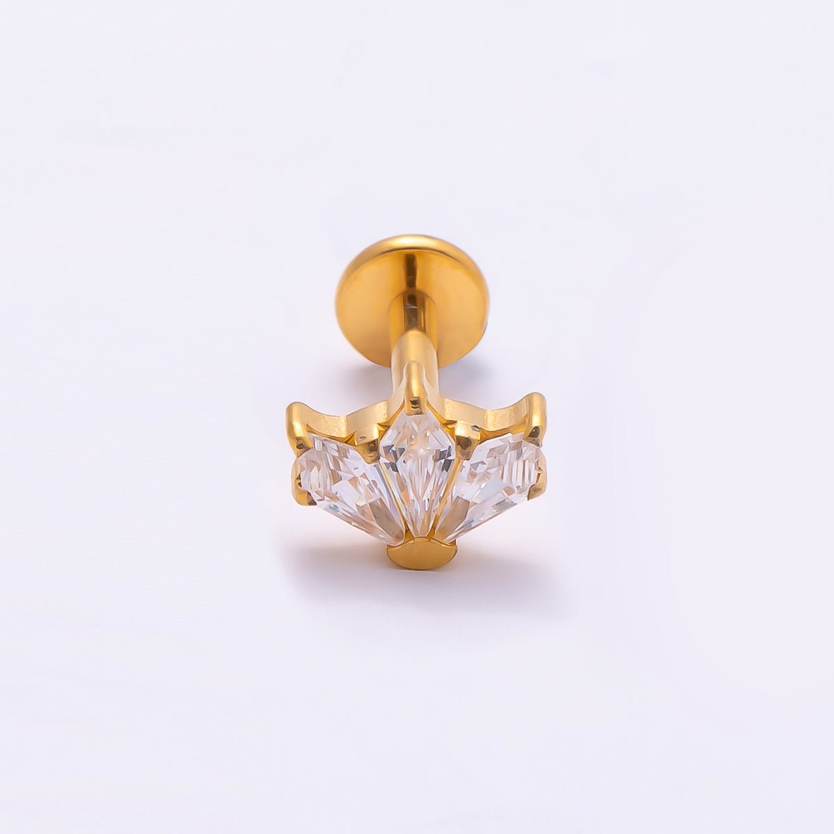 Titanium 5mm Clear CZ Fan Cartilage Piercing Flat Back Stud in Gold &amp; Silver | BJ-00200 BJ-00201