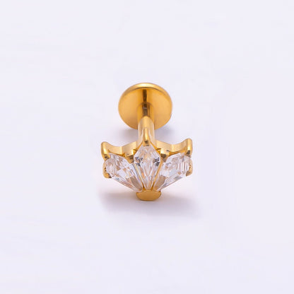 Titanium 5mm Clear CZ Fan Cartilage Piercing Flat Back Stud in Gold &amp; Silver | BJ-00200 BJ-00201