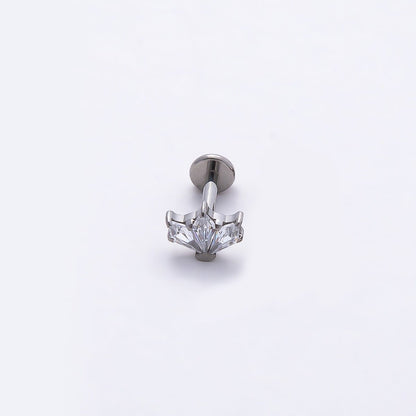 Titanium 5mm Clear CZ Fan Cartilage Piercing Flat Back Stud in Gold &amp; Silver | BJ-00200 BJ-00201