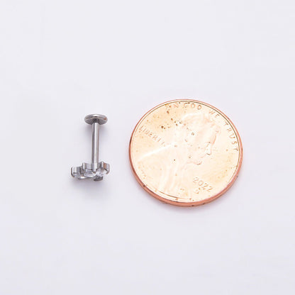 Titanium 5mm Clear CZ Fan Cartilage Piercing Flat Back Stud in Gold &amp; Silver | BJ-00200 BJ-00201