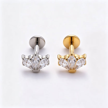 Titanium 5mm Clear CZ Fan Cartilage Piercing Flat Back Stud in Gold &amp; Silver | BJ-00200 BJ-00201