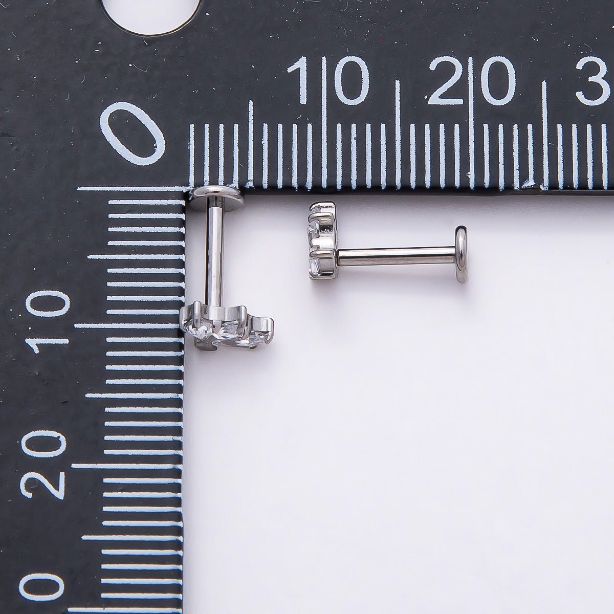 Titanium 5mm Clear CZ Fan Cartilage Piercing Flat Back Stud in Gold &amp; Silver | BJ-00200 BJ-00201