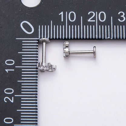 Titanium 5mm Clear CZ Fan Cartilage Piercing Flat Back Stud in Gold &amp; Silver | BJ-00200 BJ-00201