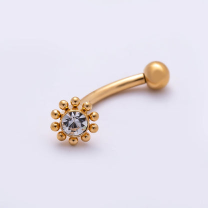 Titanium 5mm Clear CZ Flower Curved Eyebrow Barbell Piercing Stud in Gold &amp; Silver | BJ-00236 BJ-00237