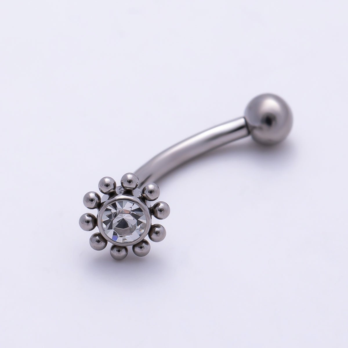 Titanium 5mm Clear CZ Flower Curved Eyebrow Barbell Piercing Stud in Gold &amp; Silver | BJ-00236 BJ-00237