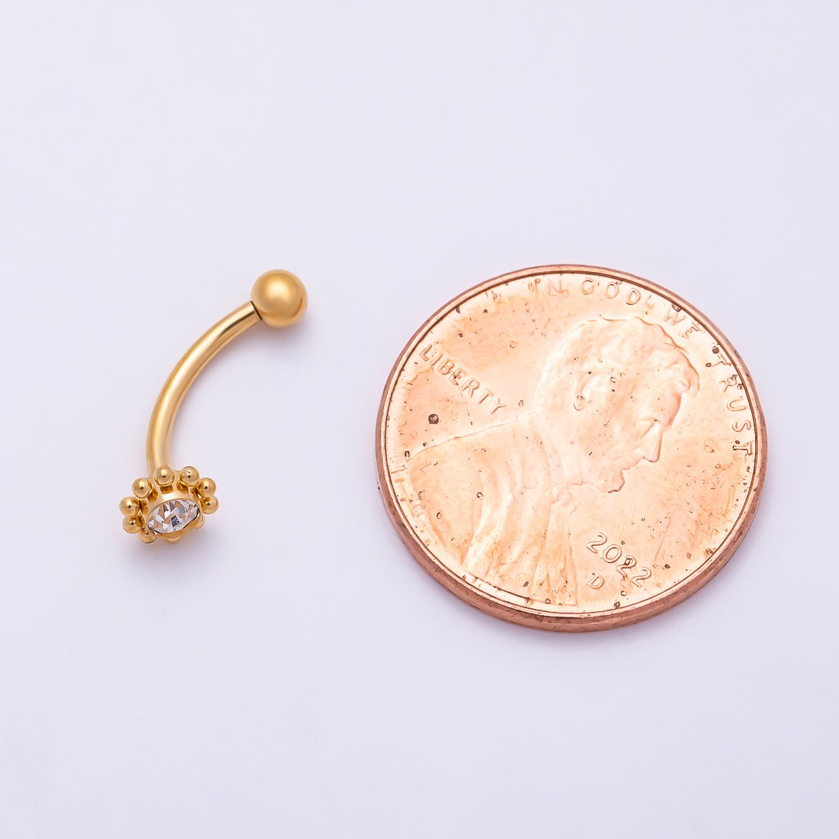 Titanium 5mm Clear CZ Flower Curved Eyebrow Barbell Piercing Stud in Gold &amp; Silver | BJ-00236 BJ-00237