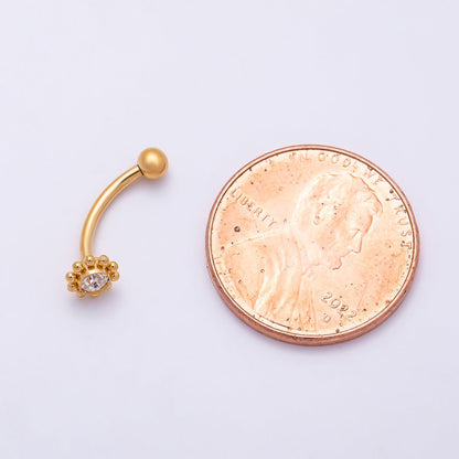 Titanium 5mm Clear CZ Flower Curved Eyebrow Barbell Piercing Stud in Gold &amp; Silver | BJ-00236 BJ-00237
