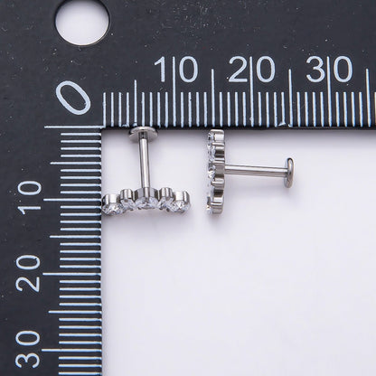 Titanium 5mm Clear CZ Round Baguette Curved Cartilage Piercing Flat Back Stud in Gold &amp; Silver | BJ-00196 BJ-00197