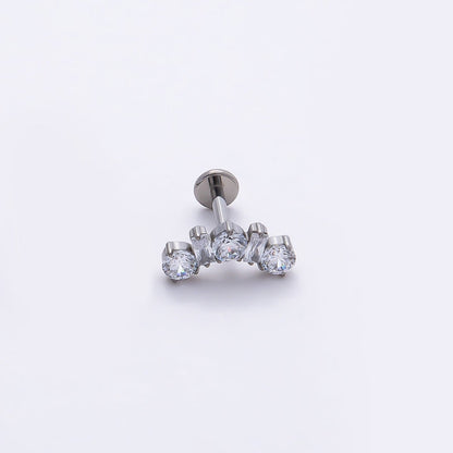 Titanium 5mm Clear CZ Round Baguette Curved Cartilage Piercing Flat Back Stud in Gold &amp; Silver | BJ-00196 BJ-00197