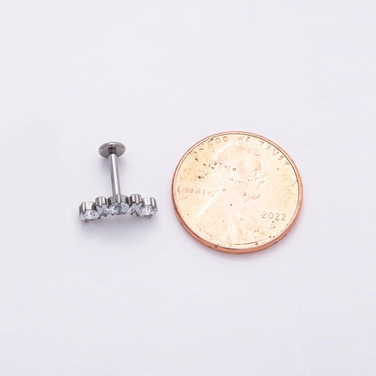 Titanium 5mm Clear CZ Round Baguette Curved Cartilage Piercing Flat Back Stud in Gold &amp; Silver | BJ-00196 BJ-00197
