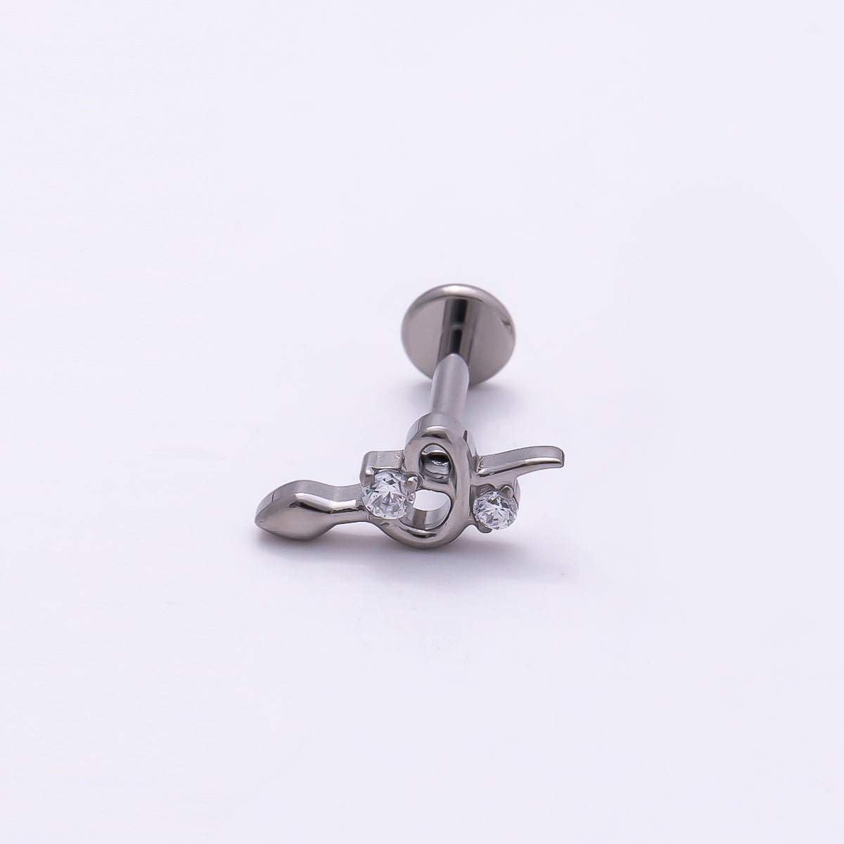 Titanium 5mm CZ Snake Cartilage Piercing Flat Back Stud in Gold &amp; Silver | BJ-00079 BJ-00080