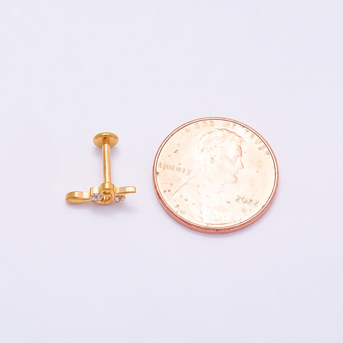 Titanium 5mm CZ Snake Cartilage Piercing Flat Back Stud in Gold &amp; Silver | BJ-00079 BJ-00080