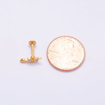 Titanium 5mm CZ Snake Cartilage Piercing Flat Back Stud in Gold &amp; Silver | BJ-00079 BJ-00080