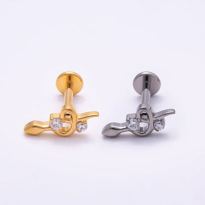 Titanium 5mm CZ Snake Cartilage Piercing Flat Back Stud in Gold &amp; Silver | BJ-00079 BJ-00080