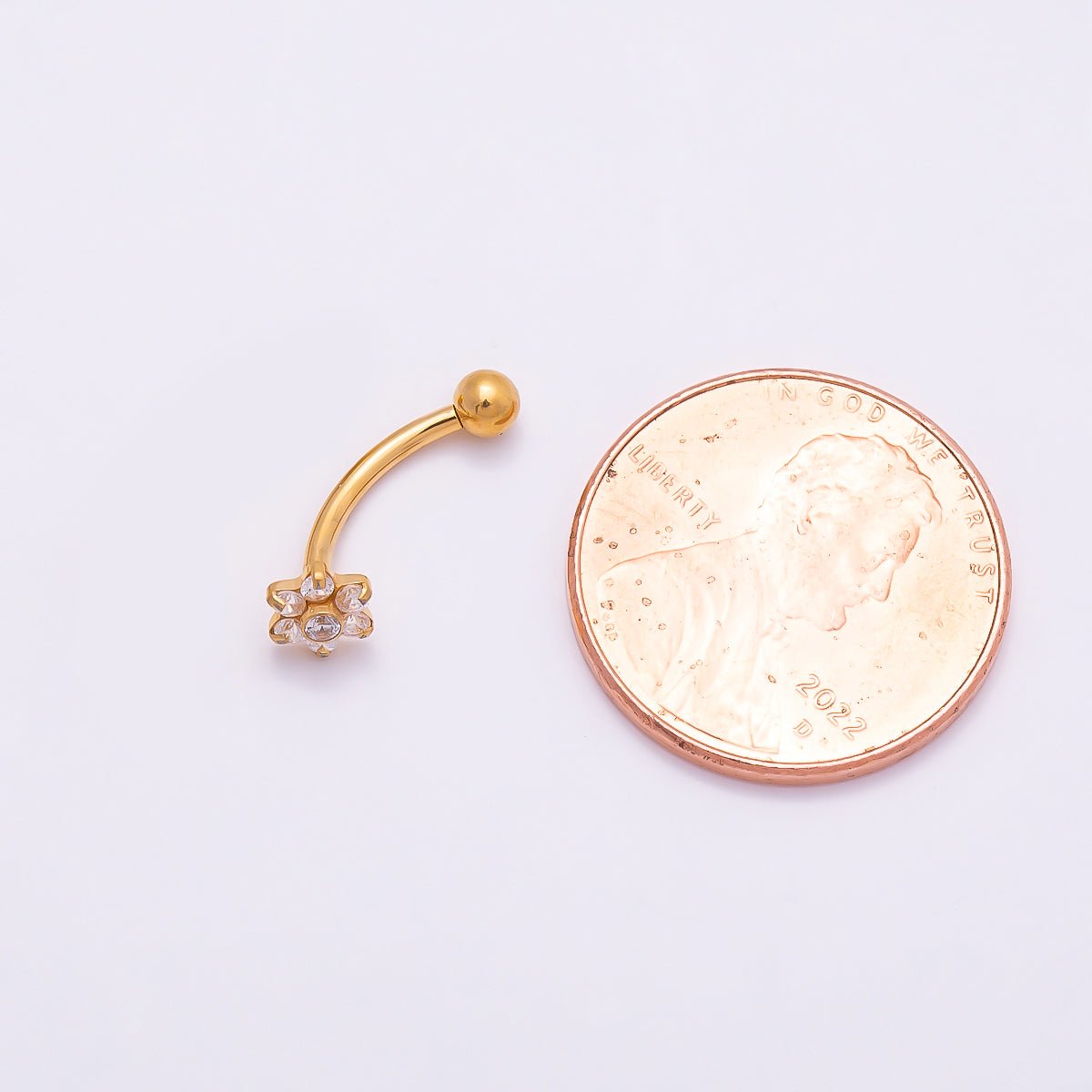 Titanium 16 Gauge Flower Clear CZ Curved Eyebrow Barbell Piercing Stud in Gold &amp; Silver | BJ-00154 BJ-00155