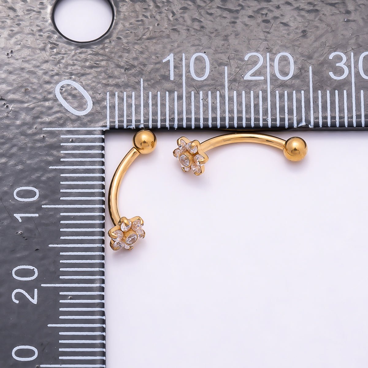 Titanium 16 Gauge Flower Clear CZ Curved Eyebrow Barbell Piercing Stud in Gold &amp; Silver | BJ-00154 BJ-00155