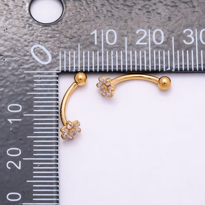 Titanium 16 Gauge Flower Clear CZ Curved Eyebrow Barbell Piercing Stud in Gold &amp; Silver | BJ-00154 BJ-00155